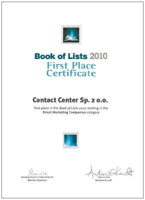 Contact Center - I miejsce w rankingu Book of Lists 2010