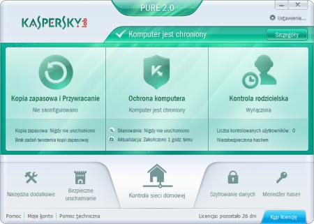 Interfejs programu Kaspersky PURE 2.0