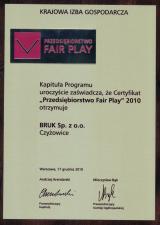 Certyfikat "Przedsiębiorstwo Fair Play" 2010 dla Bruk sp. z o. o.