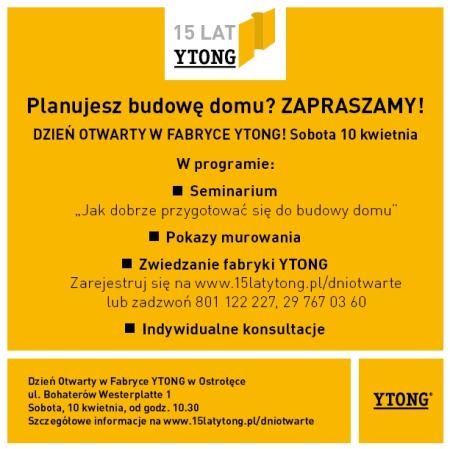 Zaproszenie na dzień otwarty w fabryce YTONG w Ostrołęce