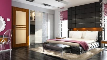 Sypialnia w urządzona w stylu glamour z drzwiami IMPULS