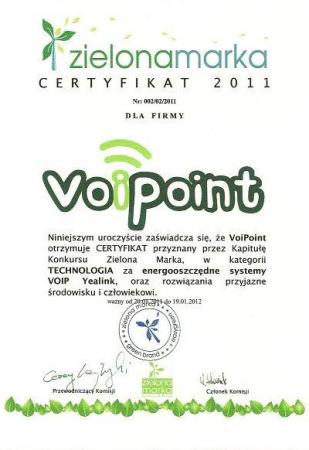 Certyfikat Zielona Marka dla VP