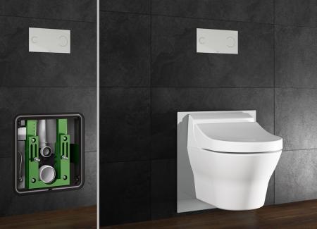 Nowy stelaż Viega Eco Plus do toalet myjących jest fabrycznie przystosowany do podłączenia wody i za