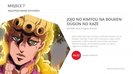 Ranking anime 2018 Miejsce 7: JoJo no Kimyou na Bouken: Ougon no Kaze