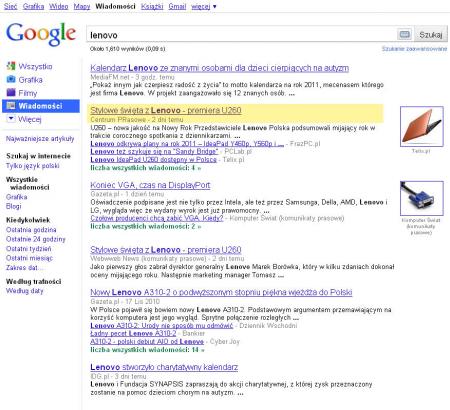 CentrumPR na 2 miejscu w Google News z hasłem Lenovo