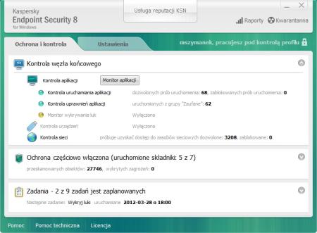 Interfejs programu Kaspersky Endpoint Security 8 for Windows