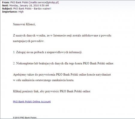 E-mail do klientów banku, próba phishingu