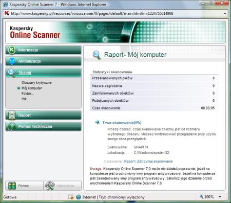 Kaspersky Online Scanner 7.0 - skanowanie
