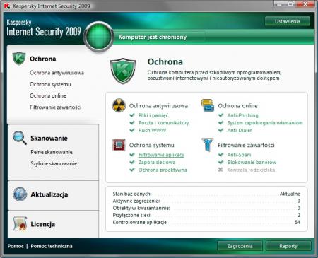 Okno główne Kaspersky Internet Security 2009