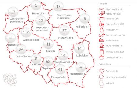 Mapa produktów z godłem "Doceń polskie"