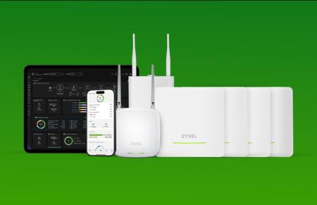 Nowe urządzenia WiFi 7 Zyxel, po lewej smartfon i pulpit z Nebulą