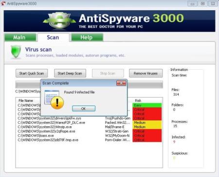 Przykład fałszywego programu antispyware3000