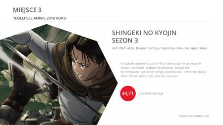Ranking anime 2018 Miejsce 3: Shingeki no Kyojin Season 3