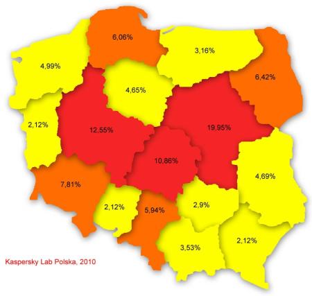 Rys. 2. Poziom infekcji w poszczególnych województwach, II kwartał 2010