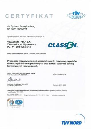 Certyfikatem środowiskowy ISO 14001:2004