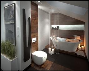 Zwycięski projekt łazienki, z wykorzystaniem    drewnianych desek IFLOOR firmy DLH Poland