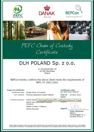 Certyfikat PEFC dla DLH Poland  Fot. DLH Poland