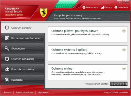 Okno główne programu Kaspersky Internet Security Special Ferrari Edition