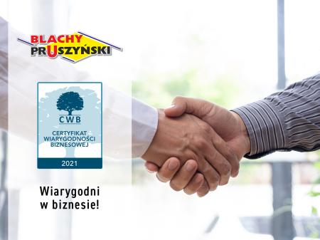 Certyfikat Wiarygodości Biznesowej dla Blachy Pruszyński