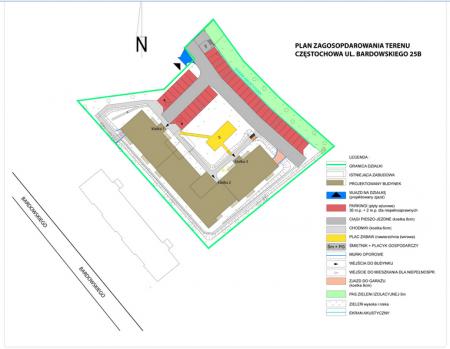 Plan zagospodarowania terenu przy osiedle budowanym w Częstochowie przy ulicy Bardowskiego 25B (dewe
