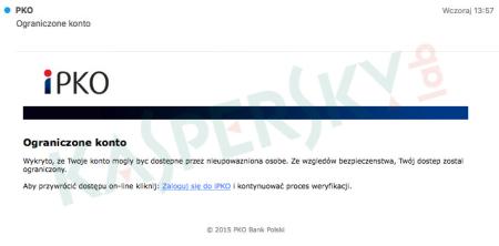Wiadomość e-mail docierająca do użytkowników w ramach nowego ataku phishingowego
