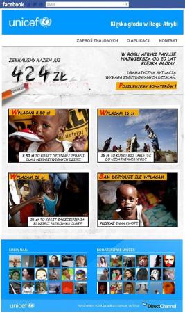 Aplikacja UNICEF na Facebooku stworzona przez firmę Direct Channel