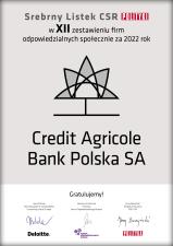 Bank Credit Agricole nagrodzony Srebrnym Listkiem CSR POLITYKI